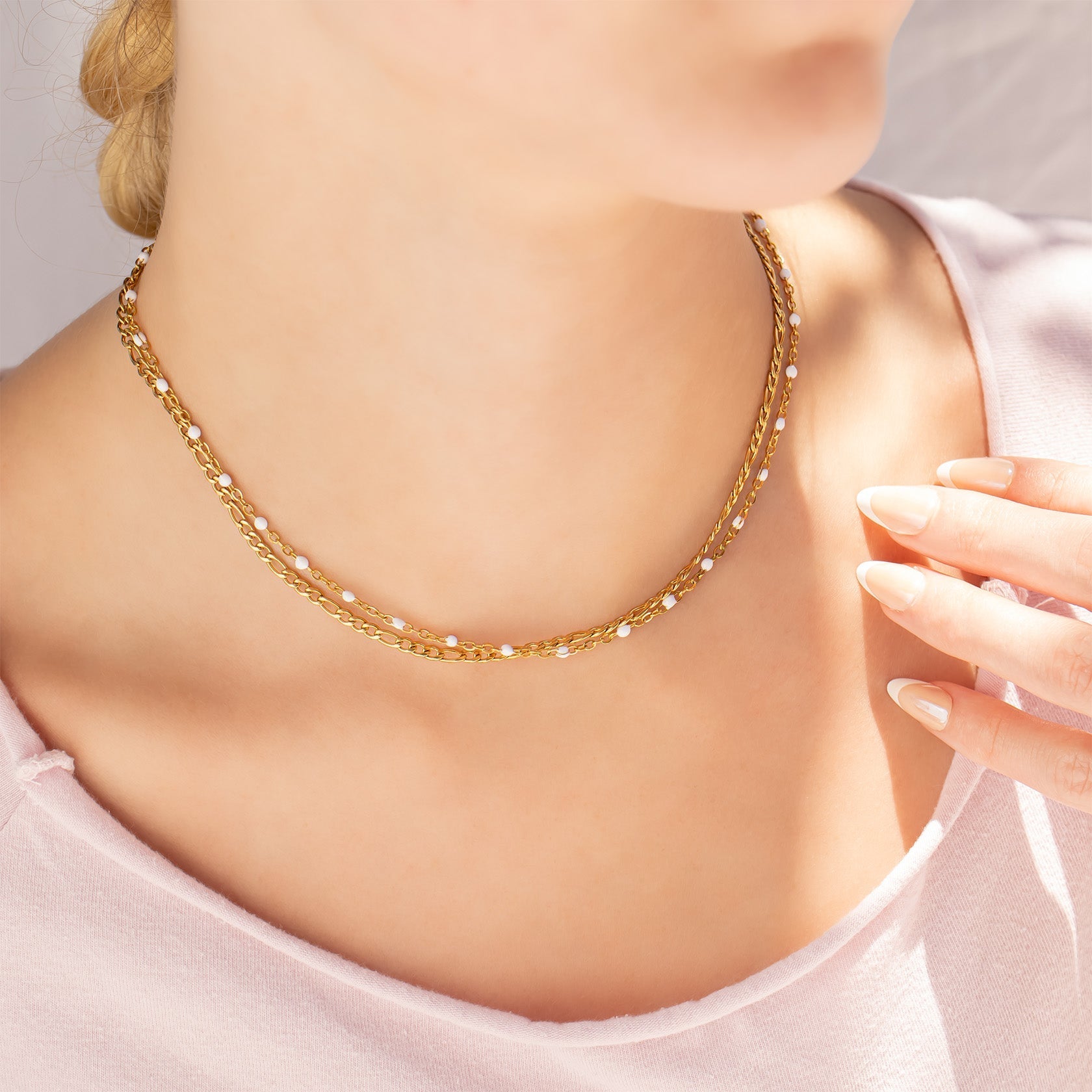 18K Gold Chain Necklace – Tarnish Resistant Stainless Steel With White Enamel - Necklaces | Sunflower Soul Boutique