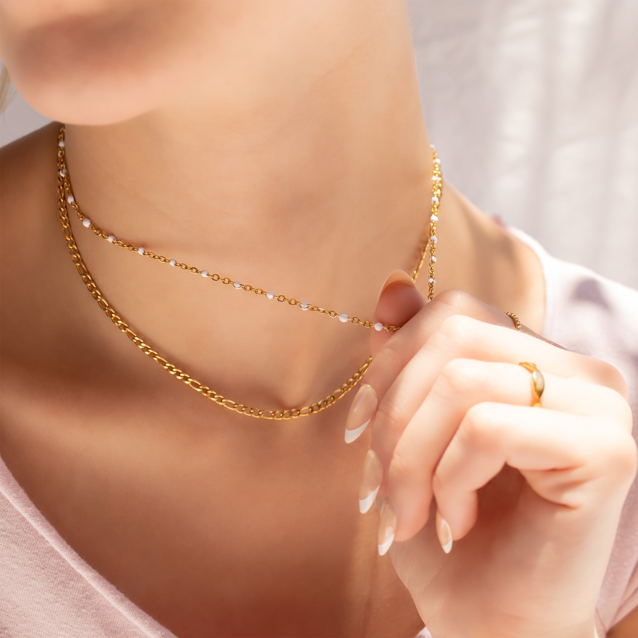 18K Gold Chain Necklace – Tarnish Resistant Stainless Steel With White Enamel - Necklaces | Sunflower Soul Boutique