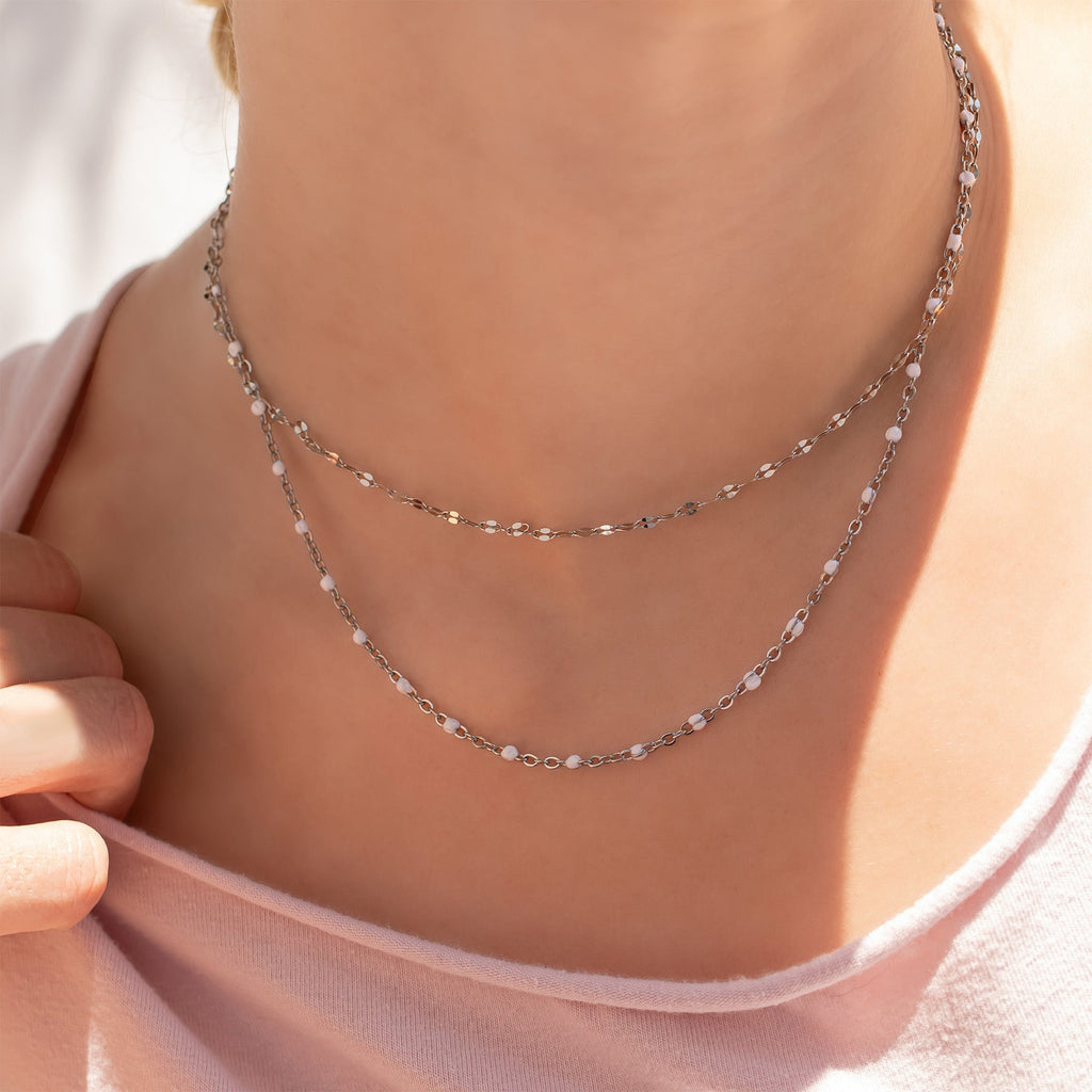 18K Gold Chain Necklace – Tarnish Resistant Stainless Steel With White Enamel - Necklaces | Sunflower Soul Boutique