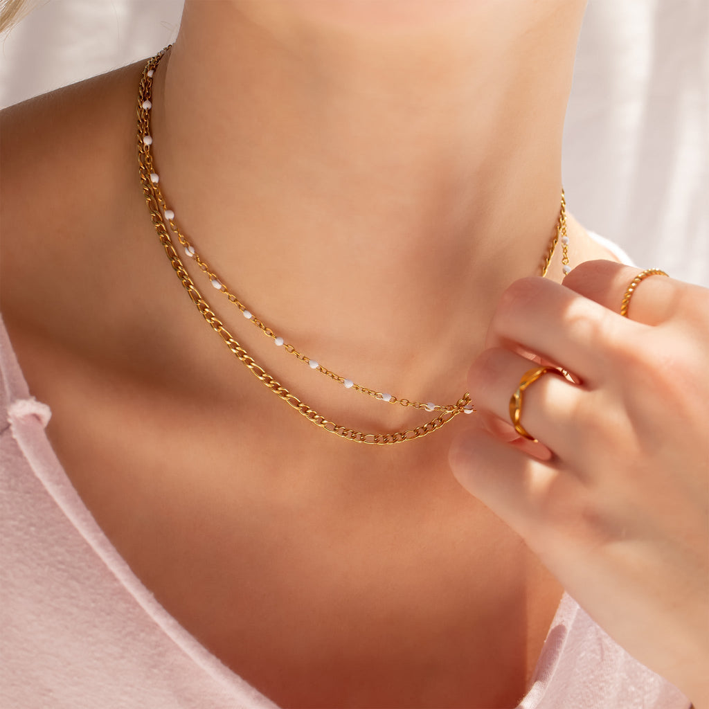18K Gold Chain Necklace – Tarnish Resistant Stainless Steel With White Enamel - Necklaces | Sunflower Soul Boutique