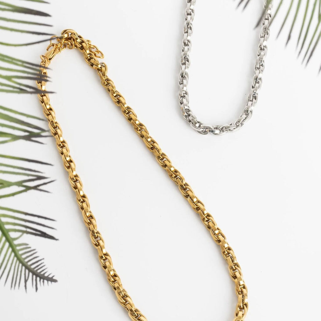 18K Gold Chain Necklace – Twisted Oval Stainless Steel Jewelry, Hypoallergenic & Durable - Necklaces | Sunflower Soul Boutique