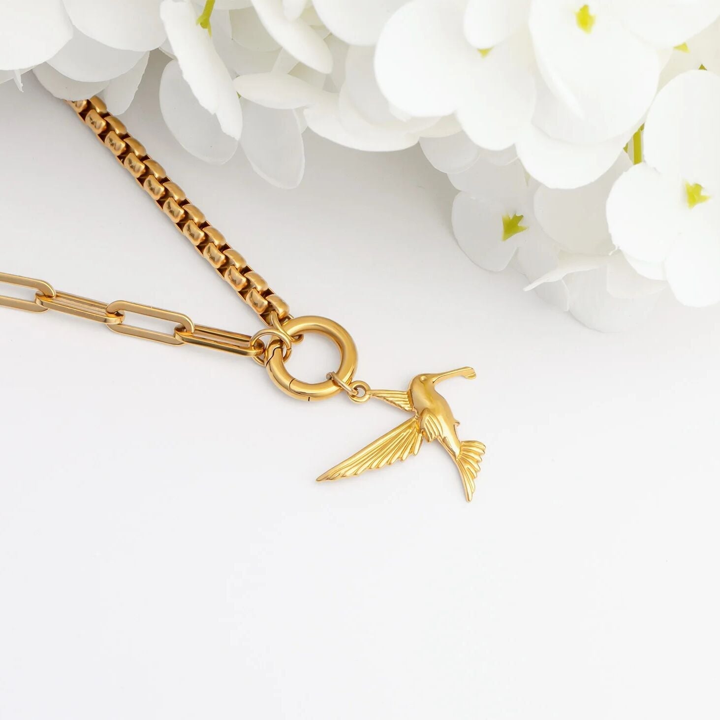 18k Gold Charm Necklace – Stainless Steel Paperclip & Box Chain Holder - Necklaces | Sunflower Soul Boutique