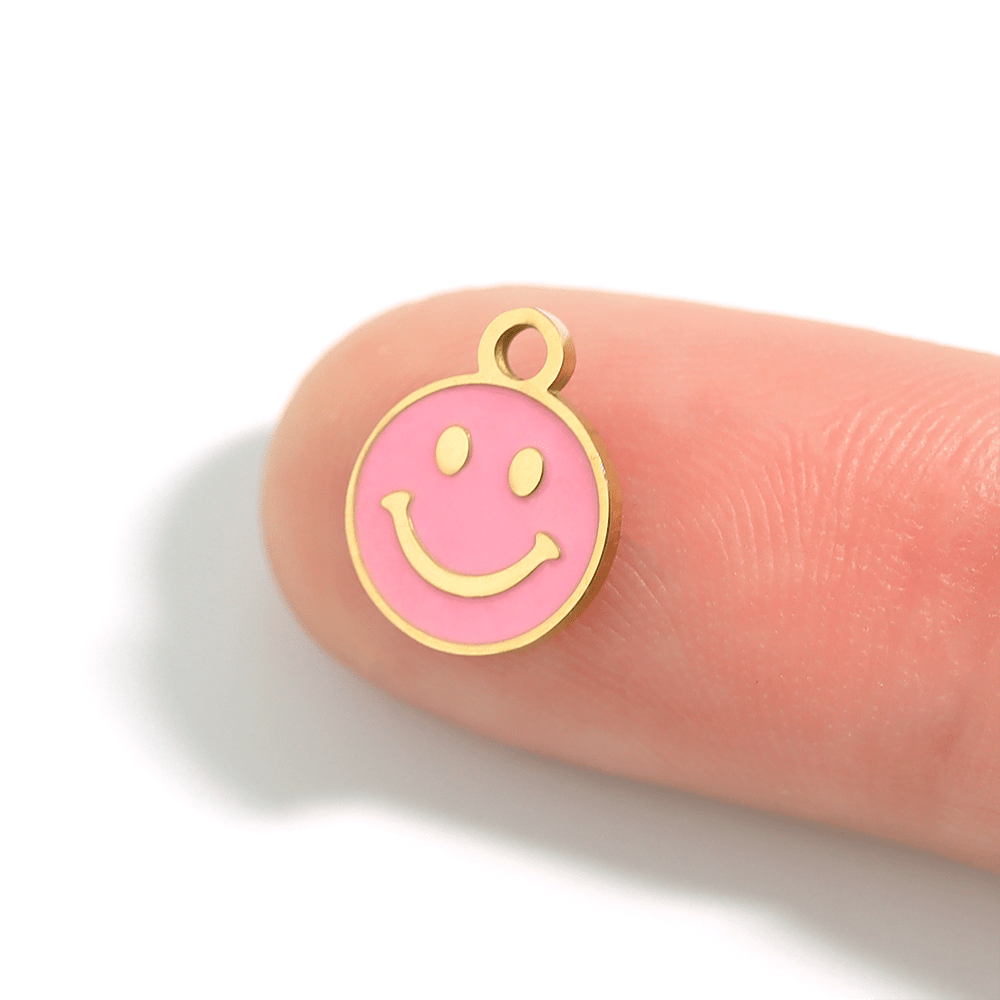 18K Gold Charm – Pink Smiley Face Pendant | PVD Coated Stainless Steel Jewelry - charm | Sunflower Soul Boutique