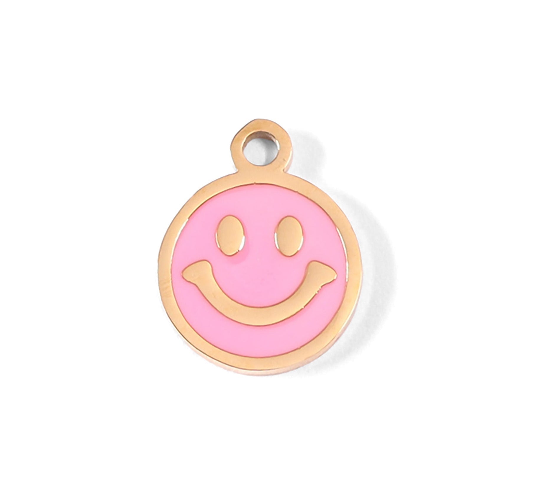 18K Gold Charm – Pink Smiley Face Pendant | PVD Coated Stainless Steel Jewelry - charm | Sunflower Soul Boutique
