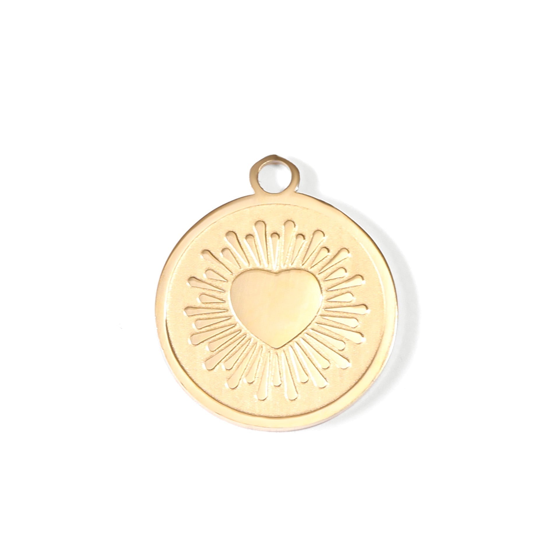 18K Gold Charm – PVD Coated Stainless Steel Circle Heart Sun Ray Pendant - charm | Sunflower Soul Boutique