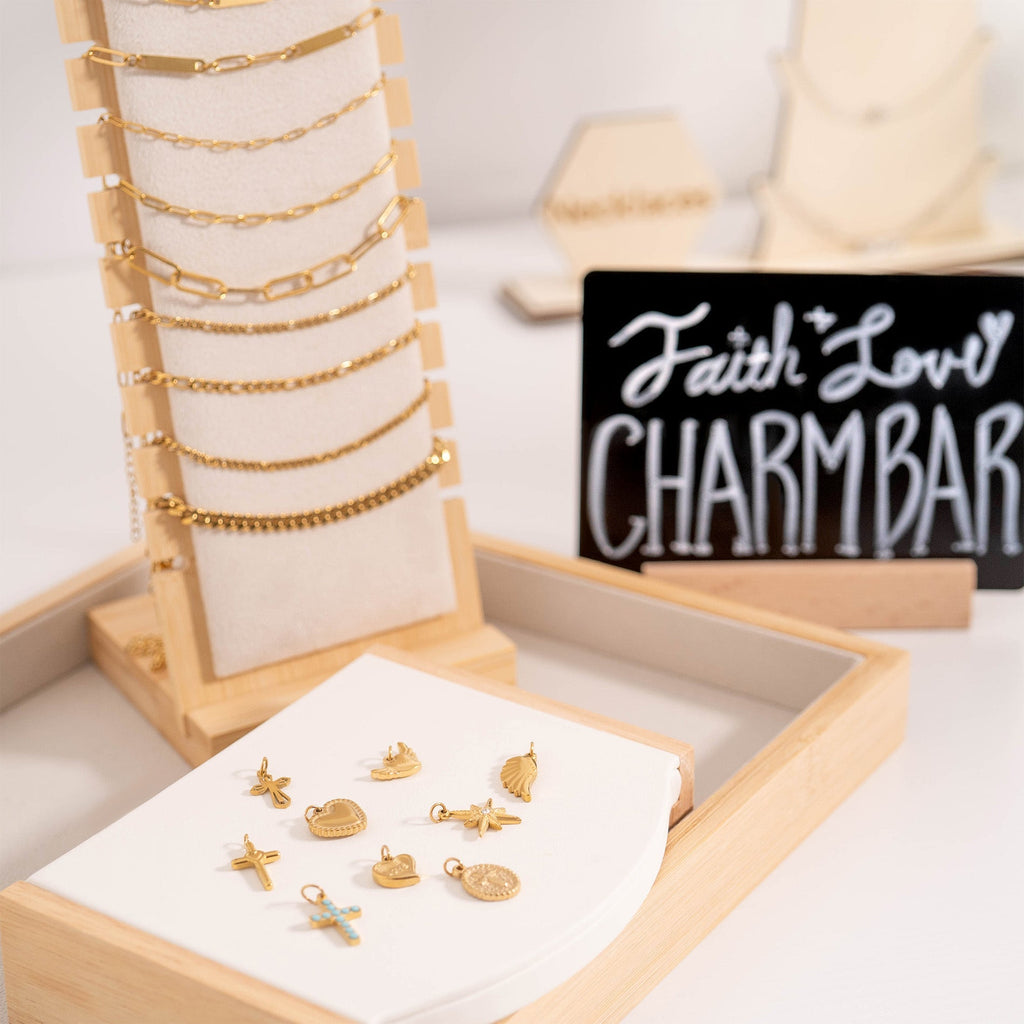 18K Gold Charm Set – Hypoallergenic Jewelry With Faith & Love Pendants, PVD Coated - charm | Sunflower Soul Boutique