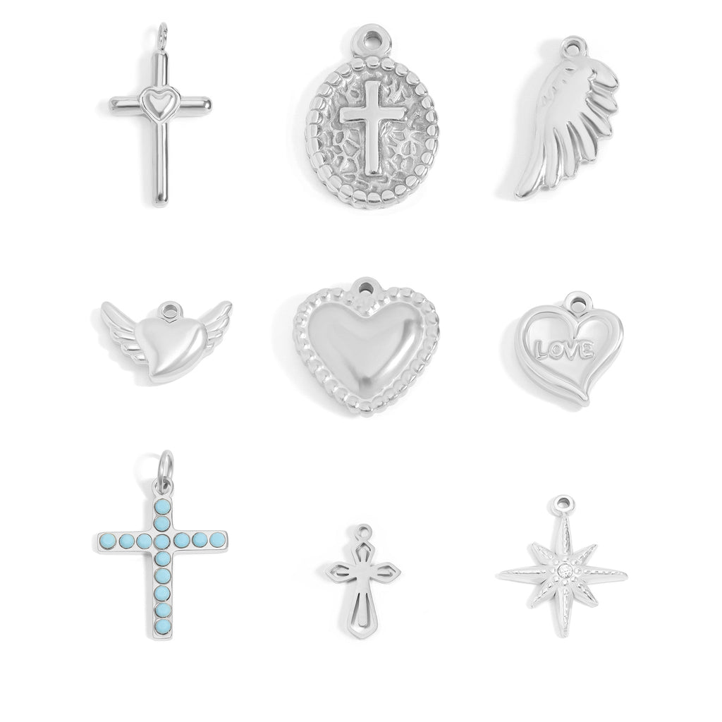 18K Gold Charm Set – Hypoallergenic Jewelry With Faith & Love Pendants, PVD Coated - charm | Sunflower Soul Boutique