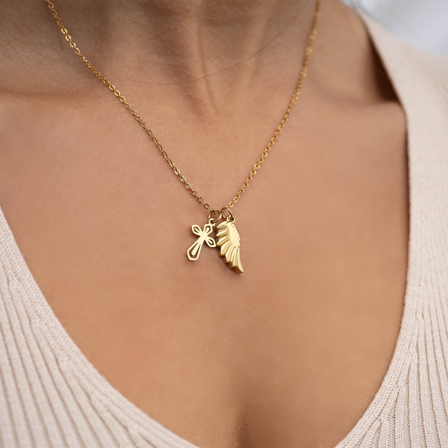 18K Gold Charm Set – Hypoallergenic Jewelry With Faith & Love Pendants, PVD Coated - charm | Sunflower Soul Boutique