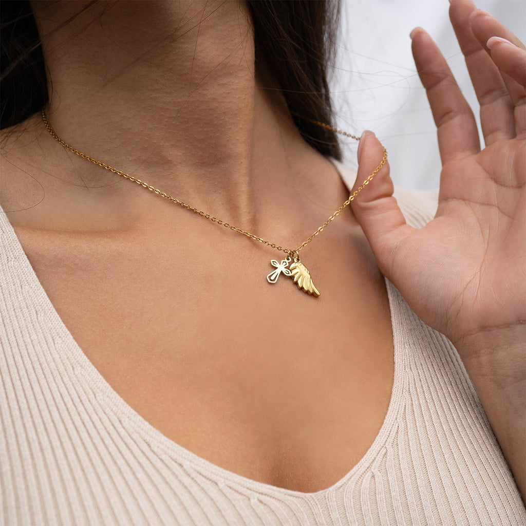18K Gold Charm Set – Hypoallergenic Jewelry With Faith & Love Pendants, PVD Coated - charm | Sunflower Soul Boutique