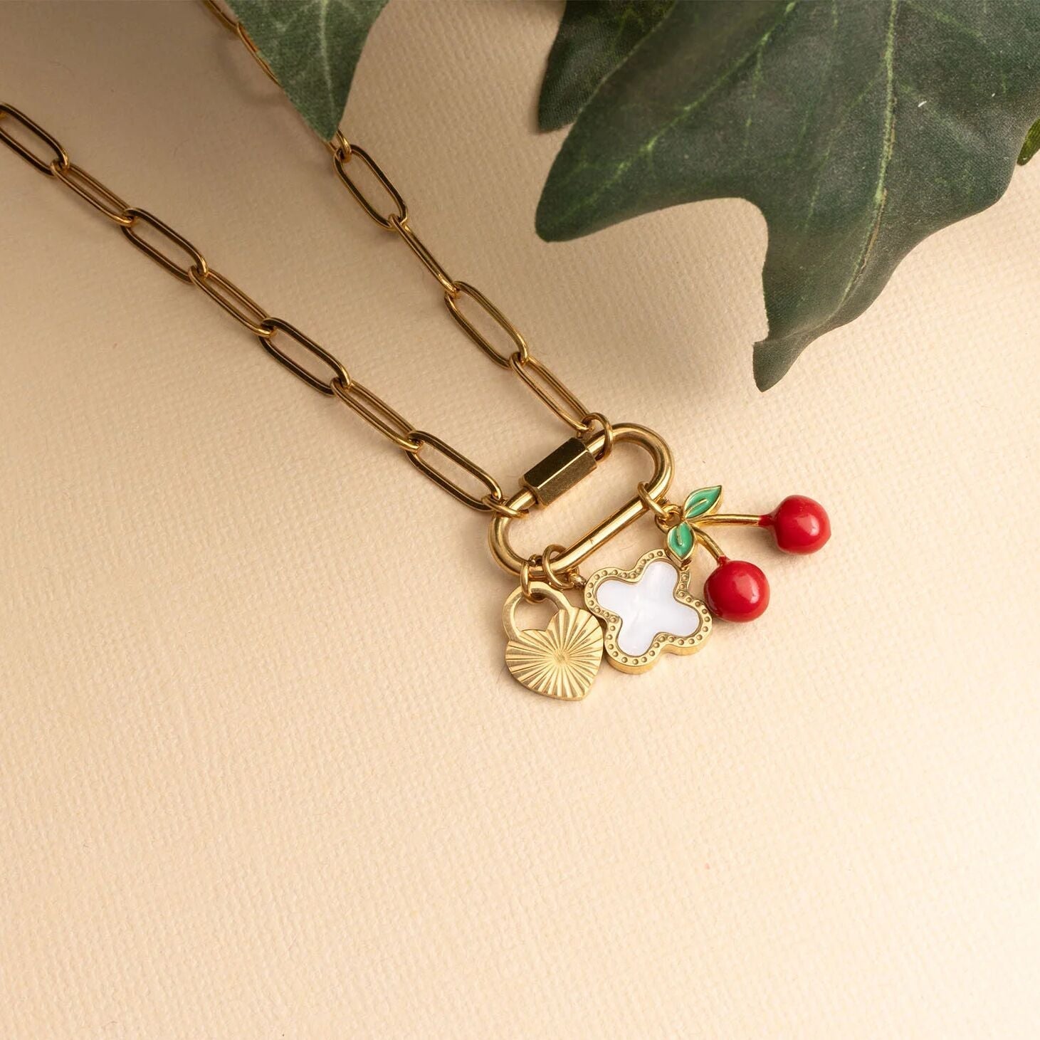 18K Gold Charm Set – Lightweight Cherry Heart Charms | Tarnish Resistant Jewelry - Jewelry sets | Sunflower Soul Boutique