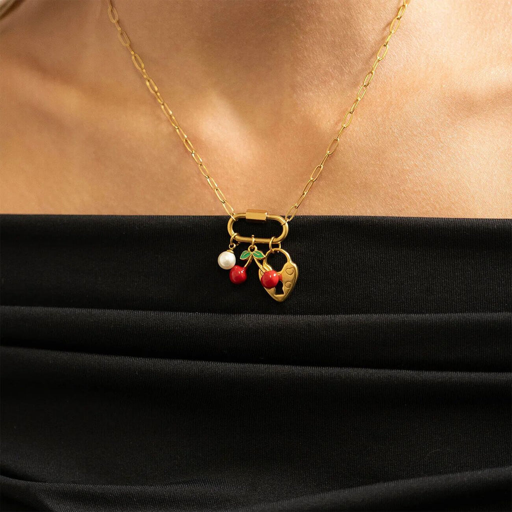 18K Gold Charm Set – Lightweight Cherry Heart Charms | Tarnish Resistant Jewelry - Jewelry sets | Sunflower Soul Boutique