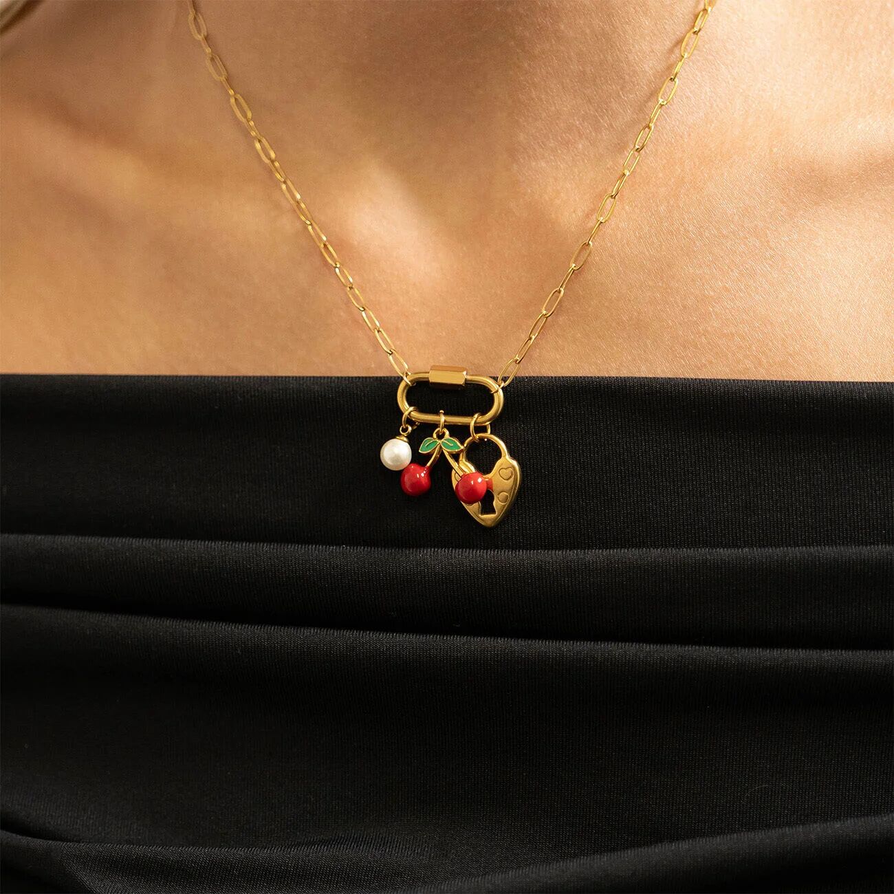 18K Gold Charm Set – Lightweight Cherry Heart Charms | Tarnish Resistant Jewelry - Jewelry sets | Sunflower Soul Boutique