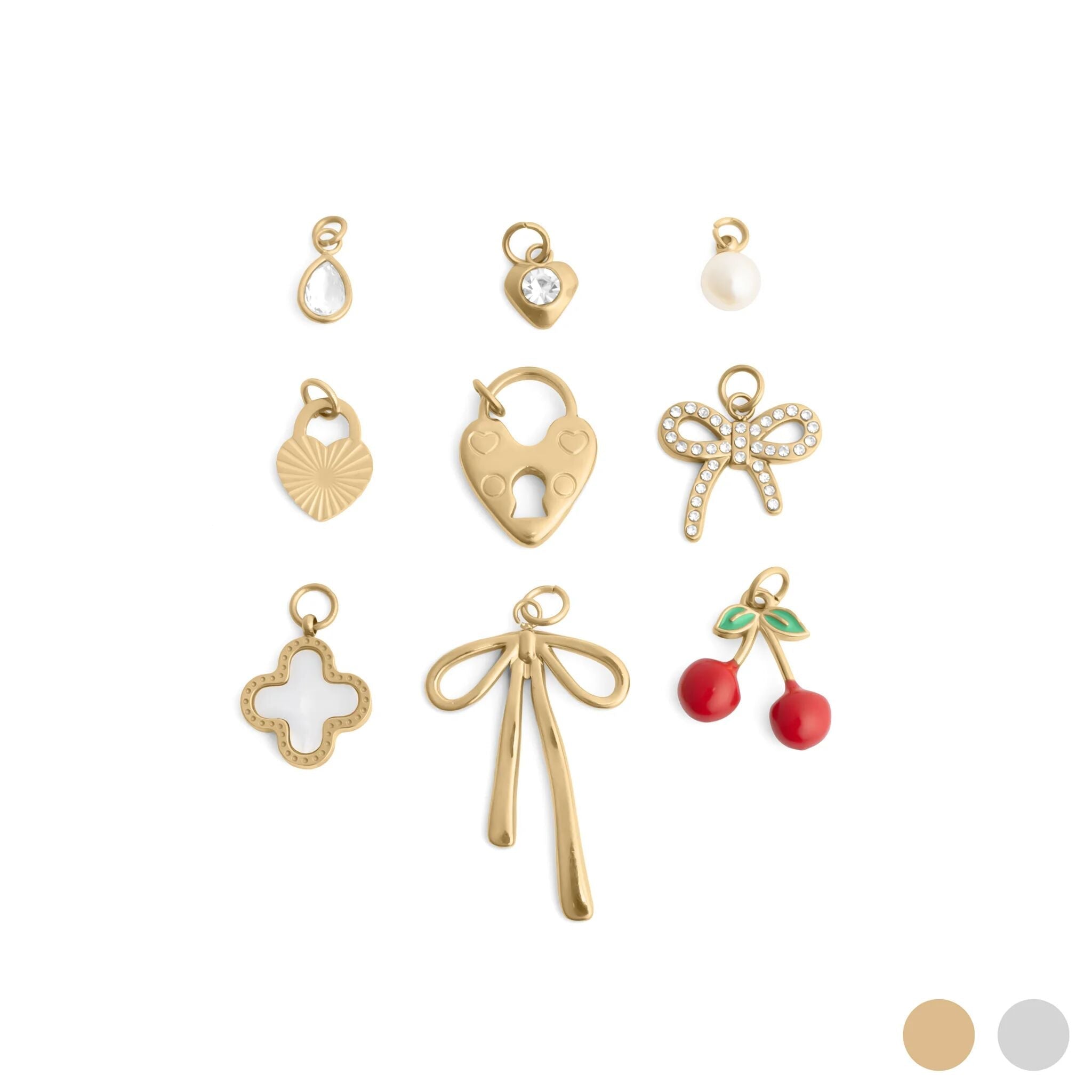 18K Gold Charm Set – Lightweight Cherry Heart Charms | Tarnish Resistant Jewelry - Jewelry sets | Sunflower Soul Boutique