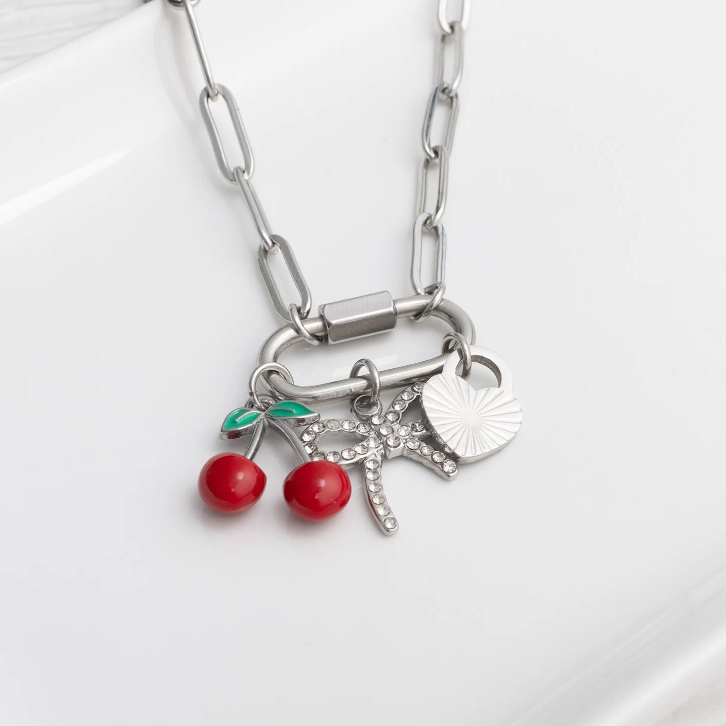 18K Gold Charm Set – Lightweight Cherry Heart Charms | Tarnish Resistant Jewelry - Jewelry sets | Sunflower Soul Boutique