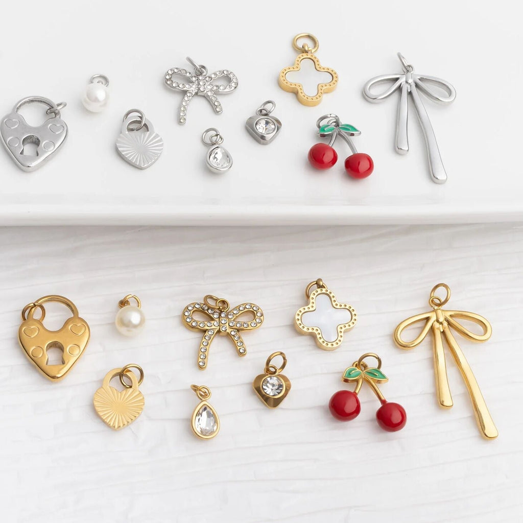 18K Gold Charm Set – Lightweight Cherry Heart Charms | Tarnish Resistant Jewelry - Jewelry sets | Sunflower Soul Boutique