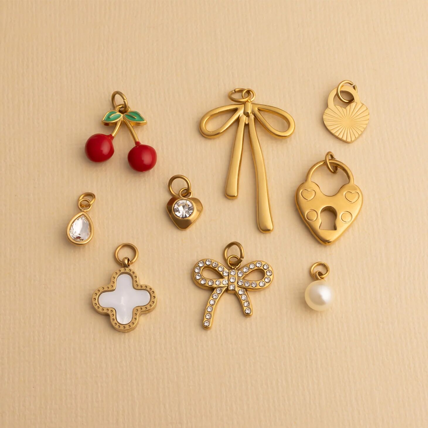 18K Gold Charm Set – Lightweight Cherry Heart Charms | Tarnish Resistant Jewelry - Jewelry sets | Sunflower Soul Boutique
