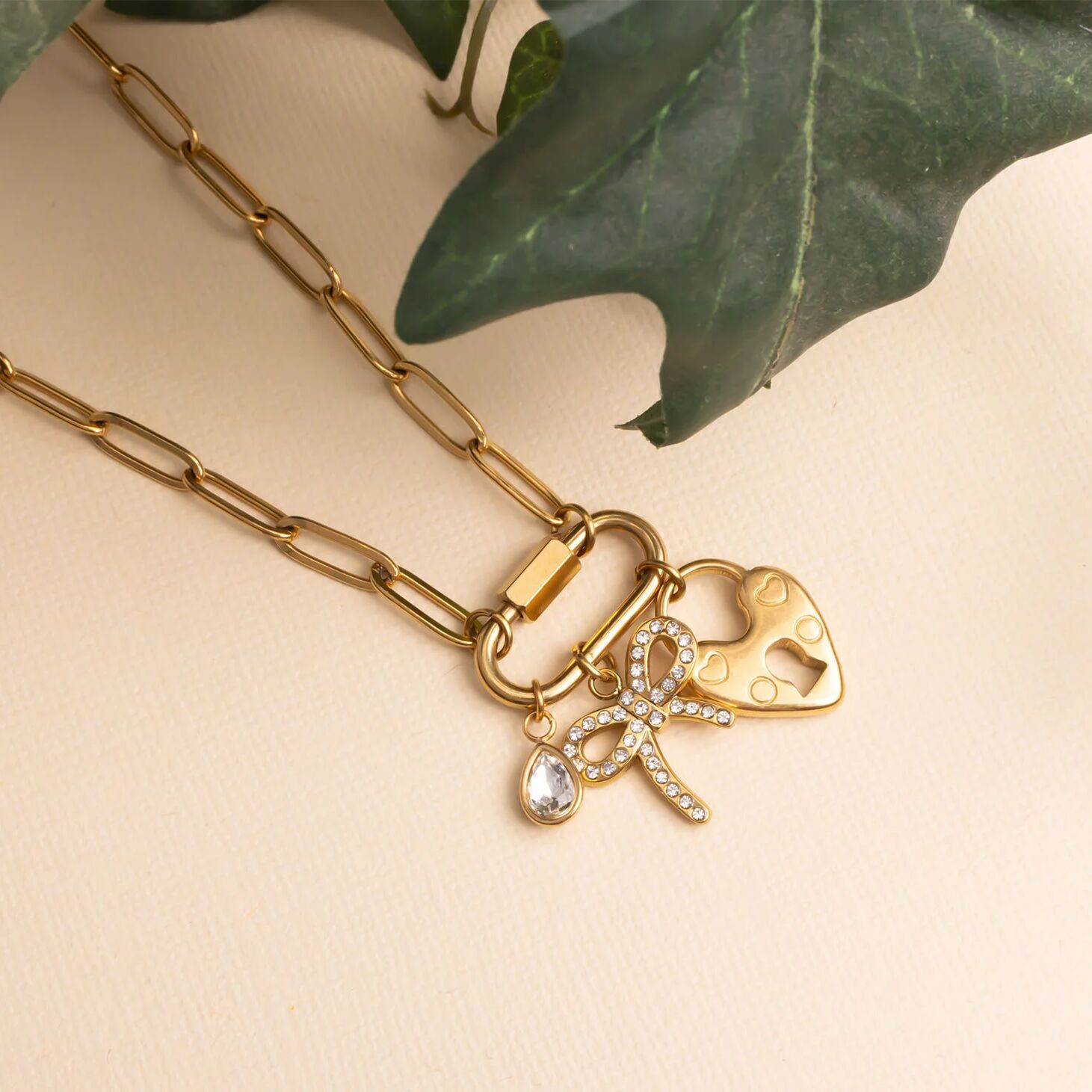 18K Gold Charm Set – Lightweight Cherry Heart Charms | Tarnish Resistant Jewelry - Jewelry sets | Sunflower Soul Boutique