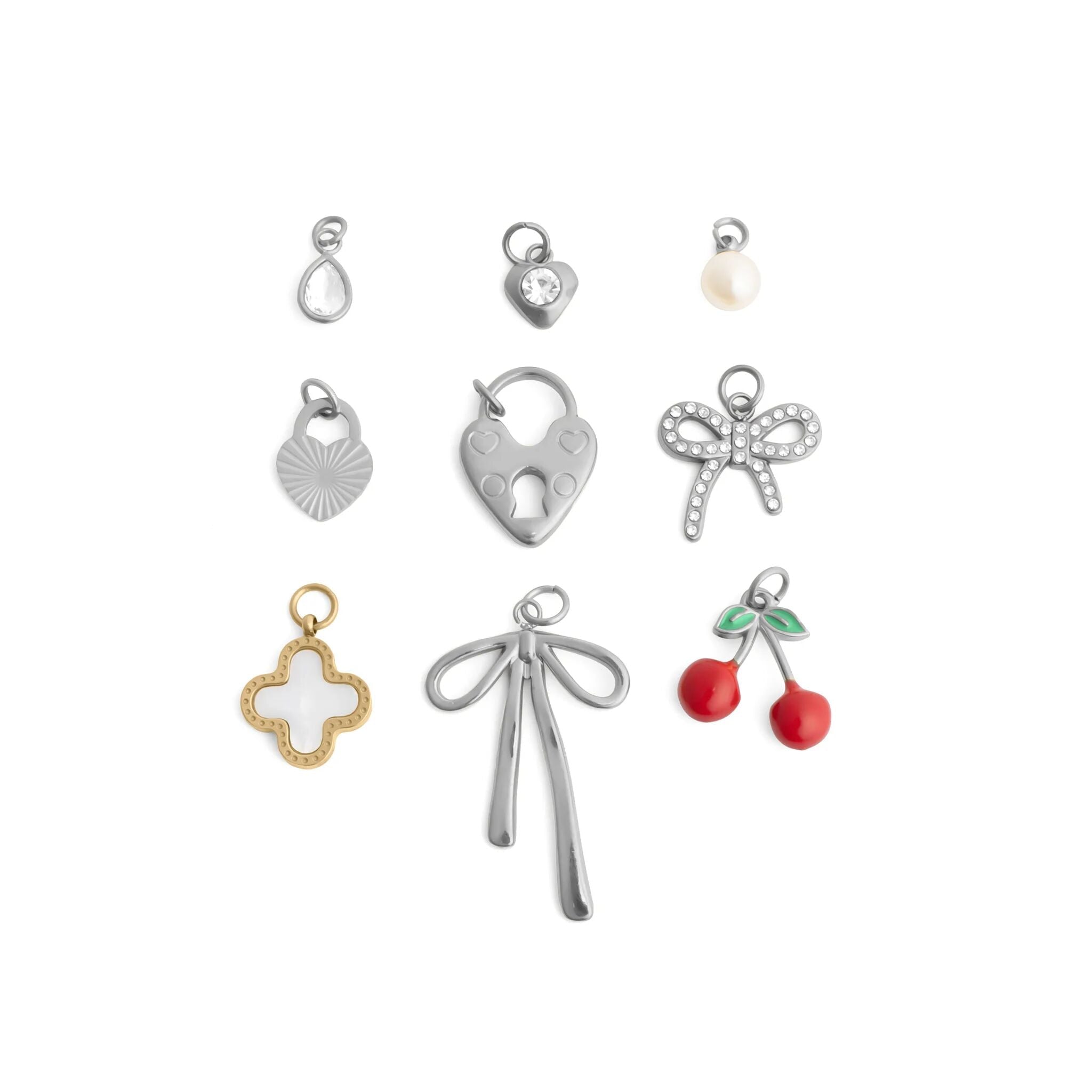 18K Gold Charm Set – Lightweight Cherry Heart Charms | Tarnish Resistant Jewelry - Jewelry sets | Sunflower Soul Boutique