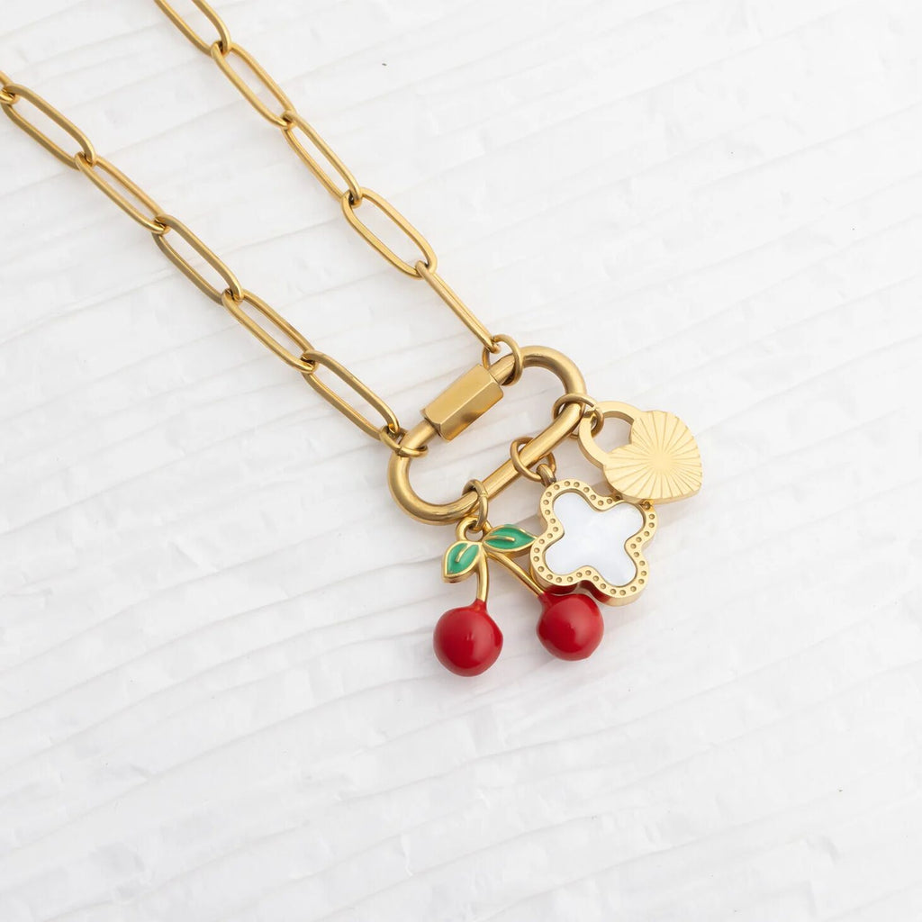 18K Gold Charm Set – Lightweight Cherry Heart Charms | Tarnish Resistant Jewelry - Jewelry sets | Sunflower Soul Boutique