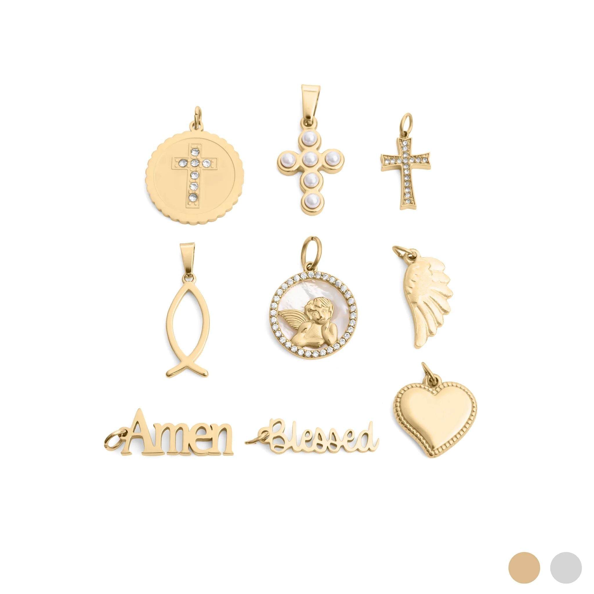 18K Gold Charm Set – Polished Gold Stainless Steel Blessings Charms for Luck & Protection - Jewelry sets | Sunflower Soul Boutique