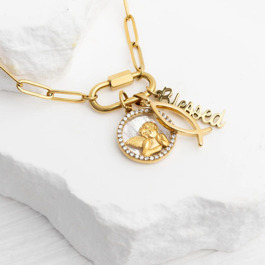 18K Gold Charm Set – Polished Gold Stainless Steel Blessings Charms for Luck & Protection - Jewelry sets | Sunflower Soul Boutique