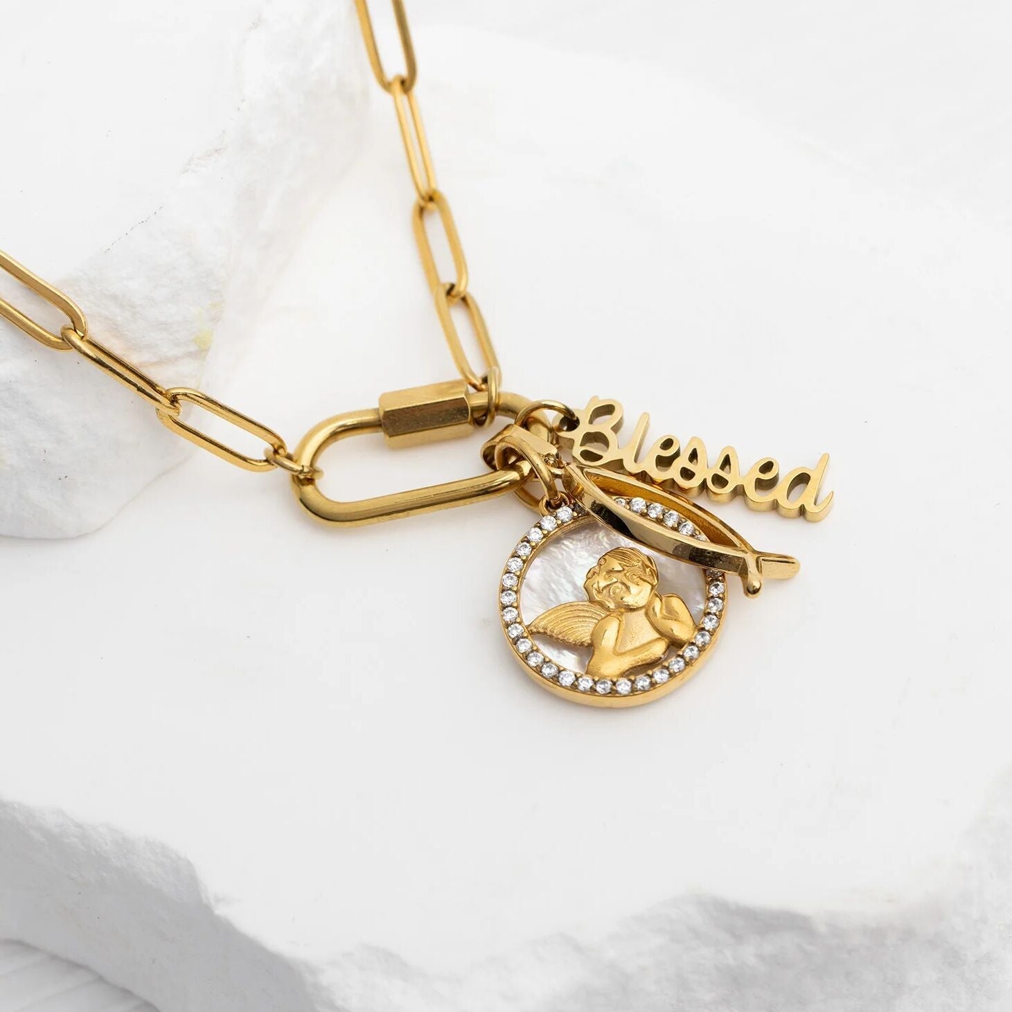 18K Gold Charm Set – Polished Gold Stainless Steel Blessings Charms for Luck & Protection - Jewelry sets | Sunflower Soul Boutique