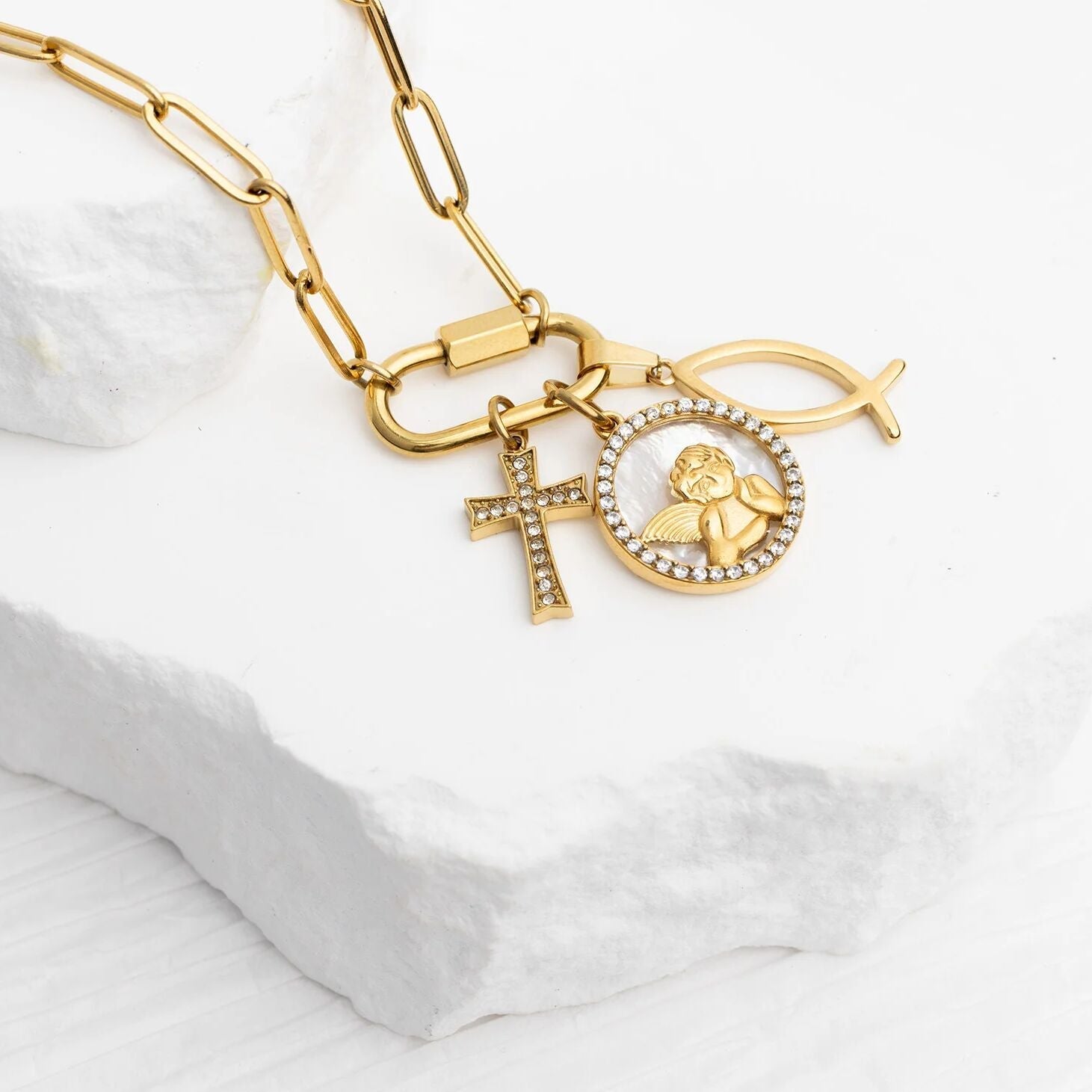 18K Gold Charm Set – Polished Gold Stainless Steel Blessings Charms for Luck & Protection - Jewelry sets | Sunflower Soul Boutique