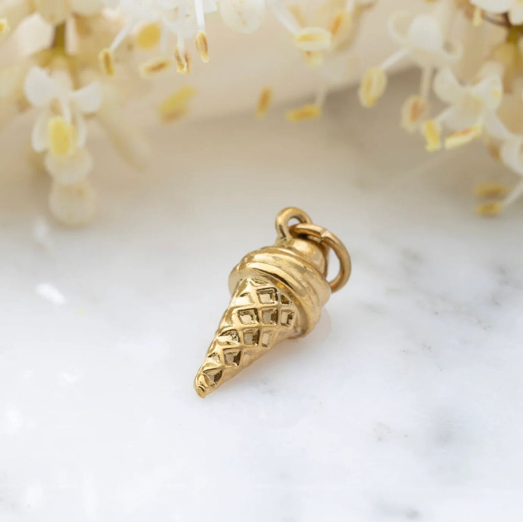 18K Gold Charm – Stainless Steel Ice Cream Cone | Scratch & Tarnish Resistant - Charms | Sunflower Soul Boutique