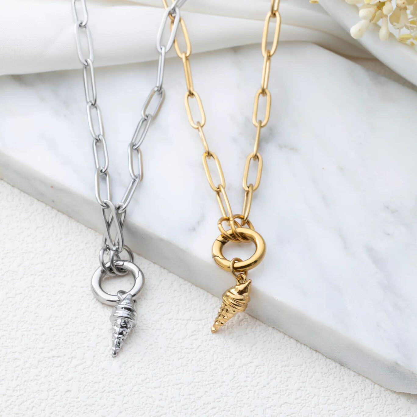 18K Gold Charm – Stainless Steel Ice Cream Cone | Scratch & Tarnish Resistant - Charms | Sunflower Soul Boutique
