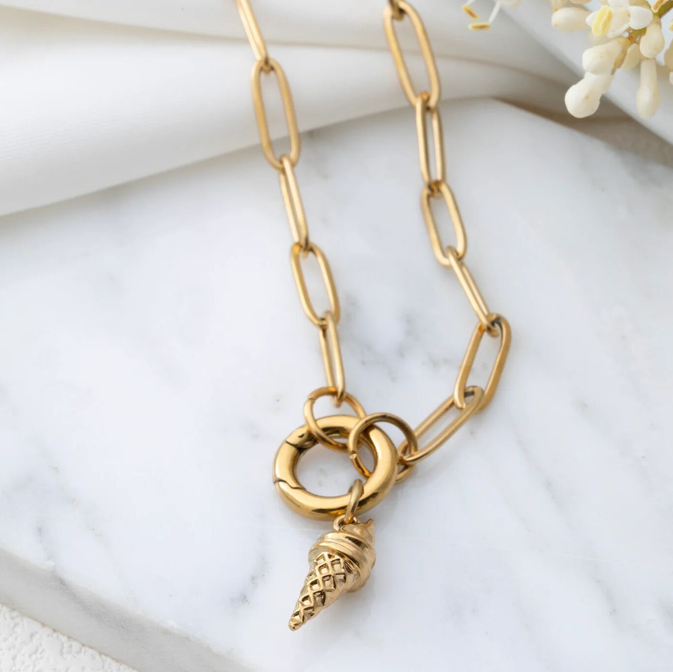 18K Gold Charm – Stainless Steel Ice Cream Cone | Scratch & Tarnish Resistant - Charms | Sunflower Soul Boutique