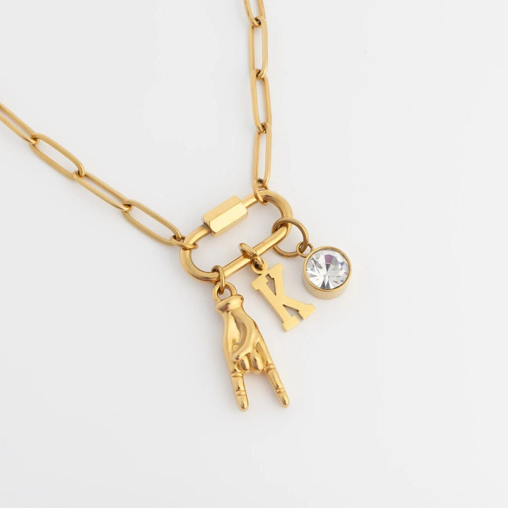 18K Gold Charm – Stainless Steel Rock Hand Pendant with Gold PVD Finish - Charms | Sunflower Soul Boutique