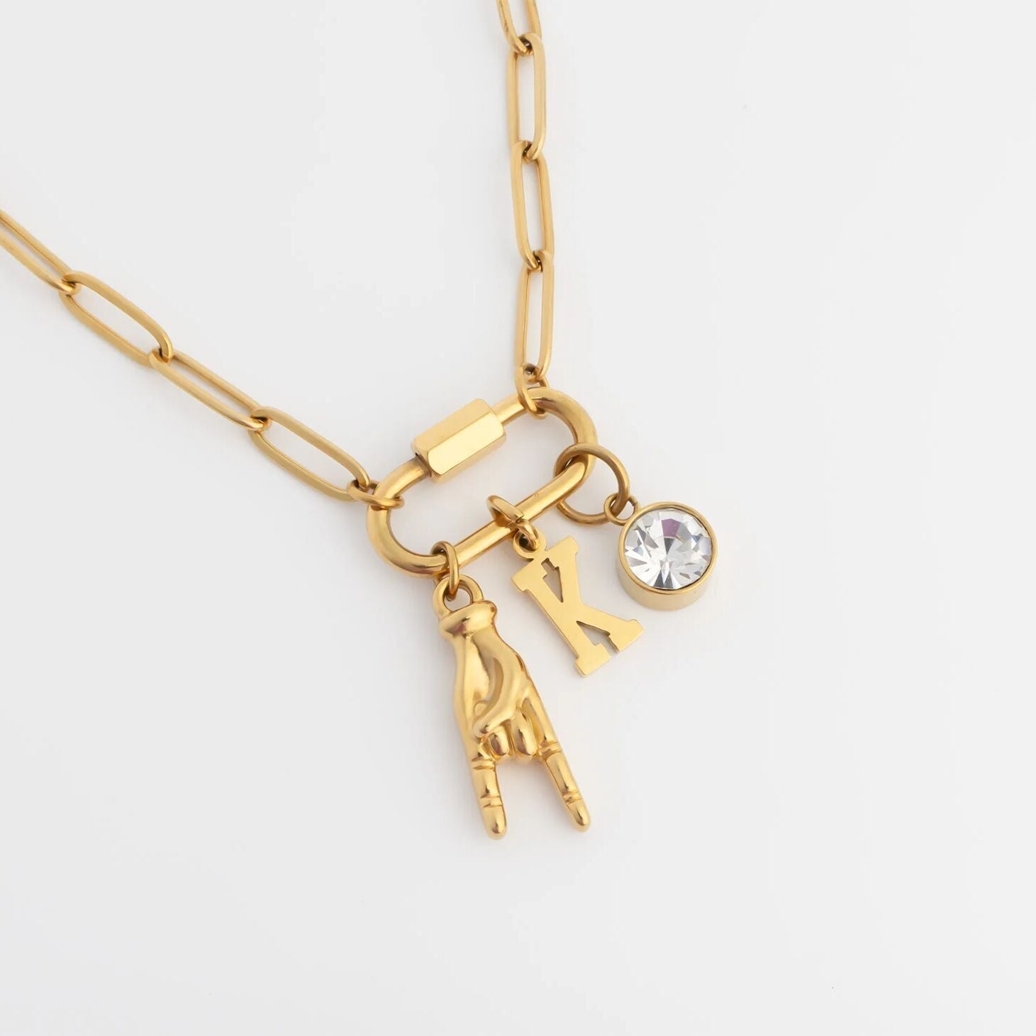 18K Gold Charm – Stainless Steel Rock Hand Pendant with Gold PVD Finish - Charms | Sunflower Soul Boutique