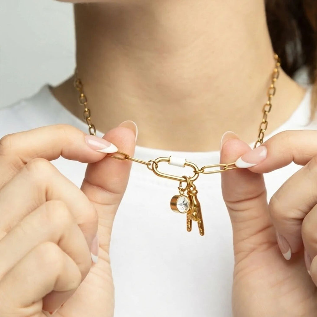 18K Gold Charm – Stainless Steel Rock Hand Pendant with Gold PVD Finish - Charms | Sunflower Soul Boutique