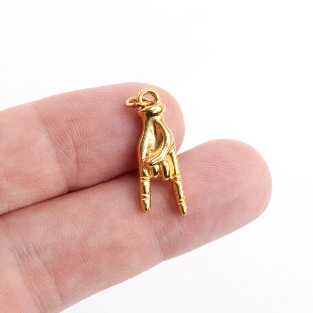 18K Gold Charm – Stainless Steel Rock Hand Pendant with Gold PVD Finish - Charms | Sunflower Soul Boutique