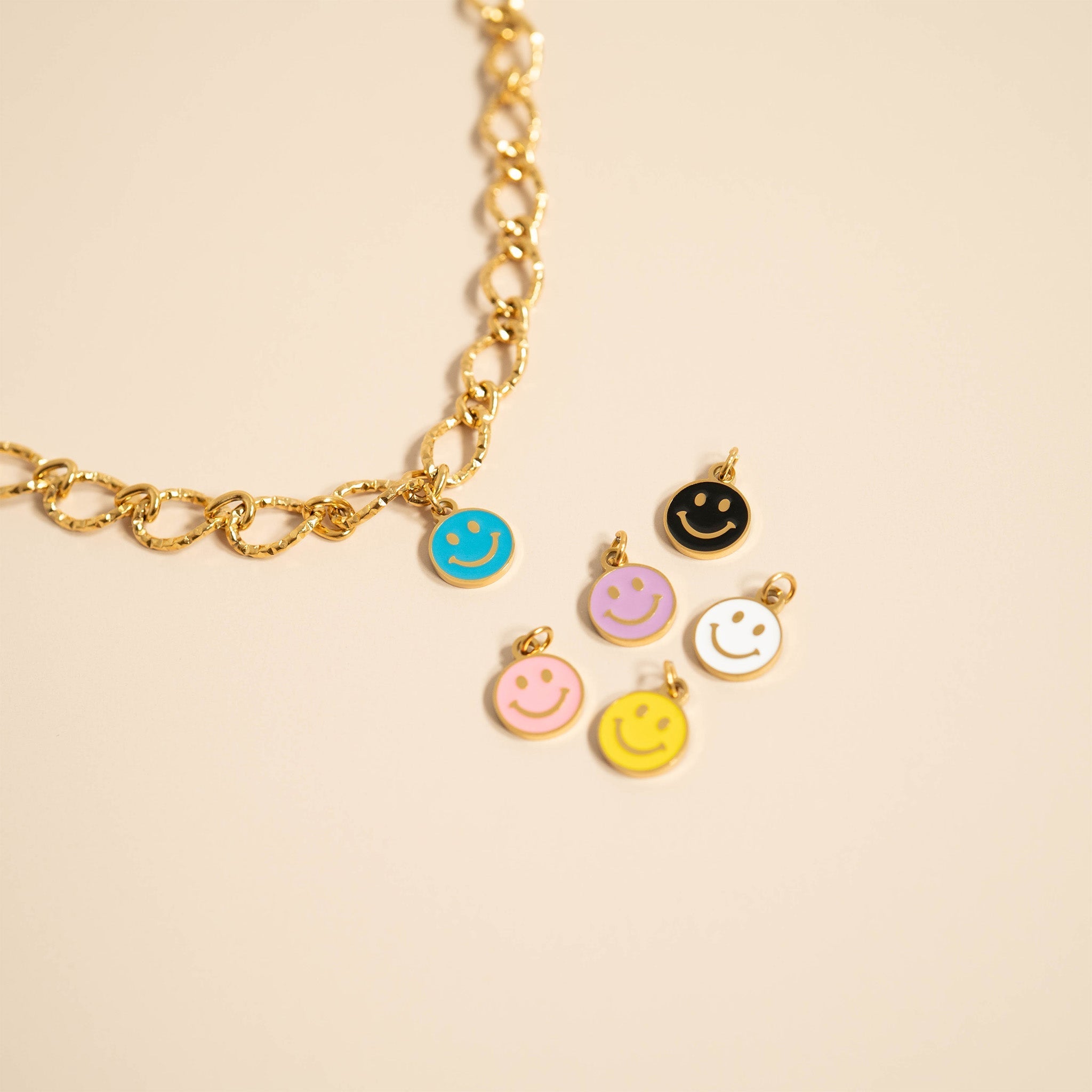 18K Gold Charm – Waterproof Pink Epoxy Smiley Face Pendant | Hypoallergenic Jewelry - charm | Sunflower Soul Boutique