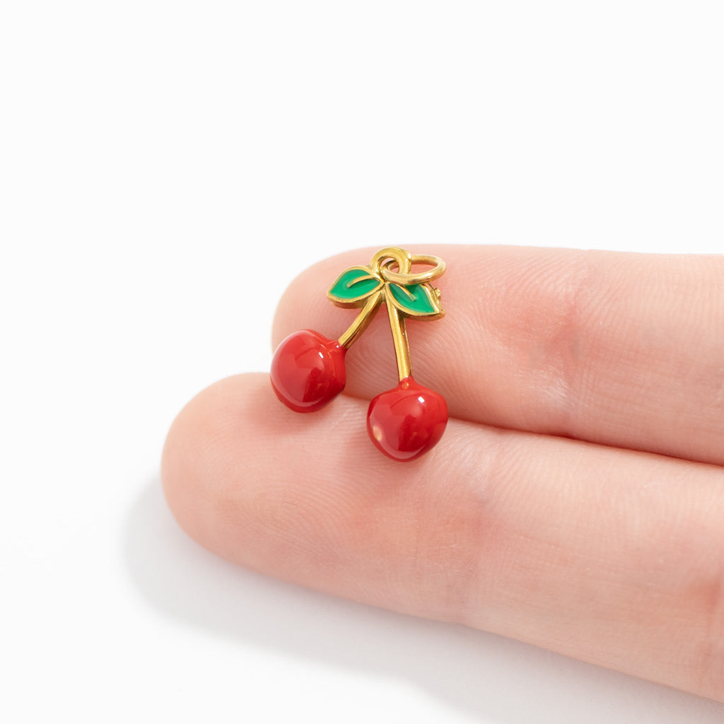 18K Gold Cherry Charm – Scratch Resistant Stainless Steel Pendant | Hypoallergenic - charm | Sunflower Soul Boutique