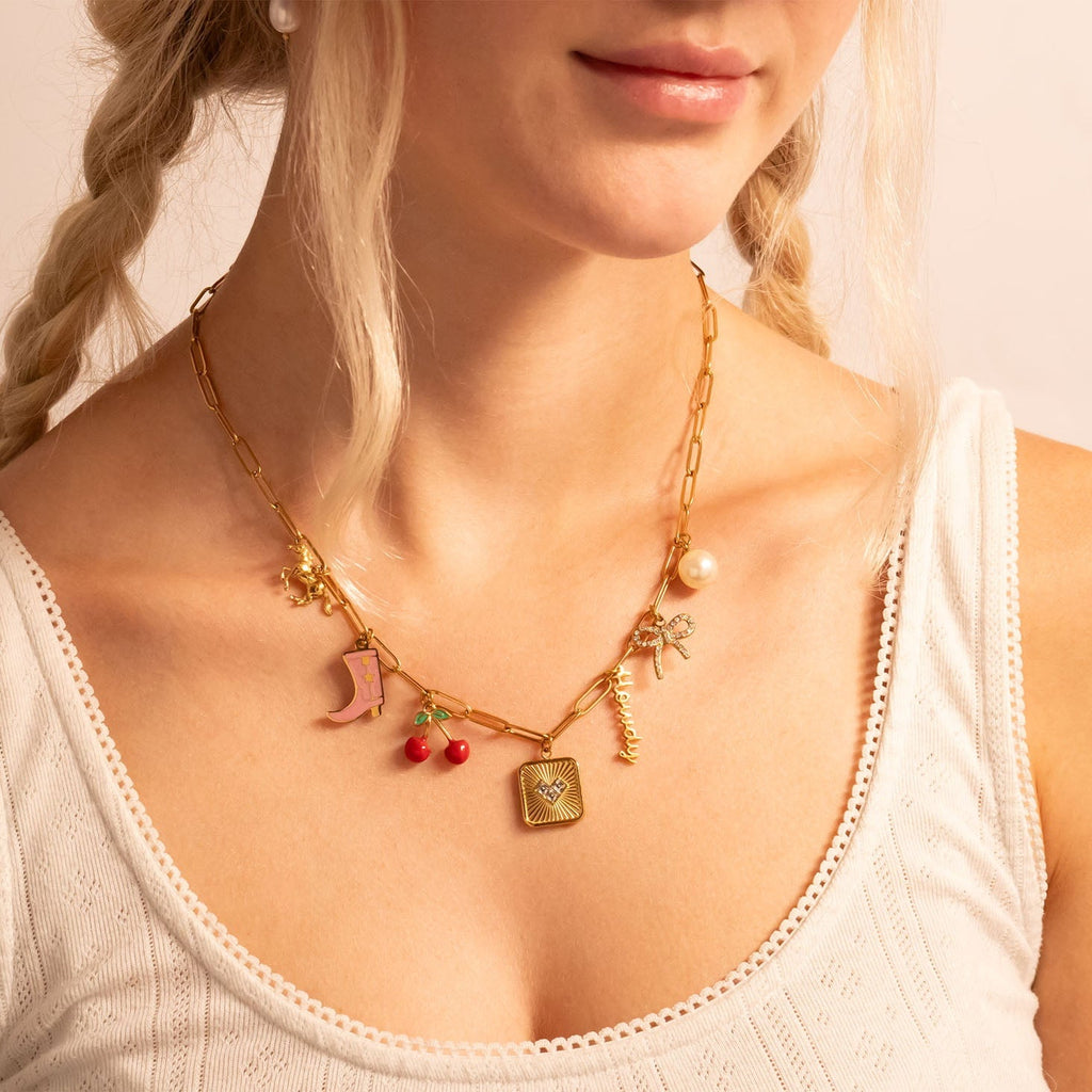 18K Gold Cherry Charm – Scratch Resistant Stainless Steel Pendant | Hypoallergenic - charm | Sunflower Soul Boutique