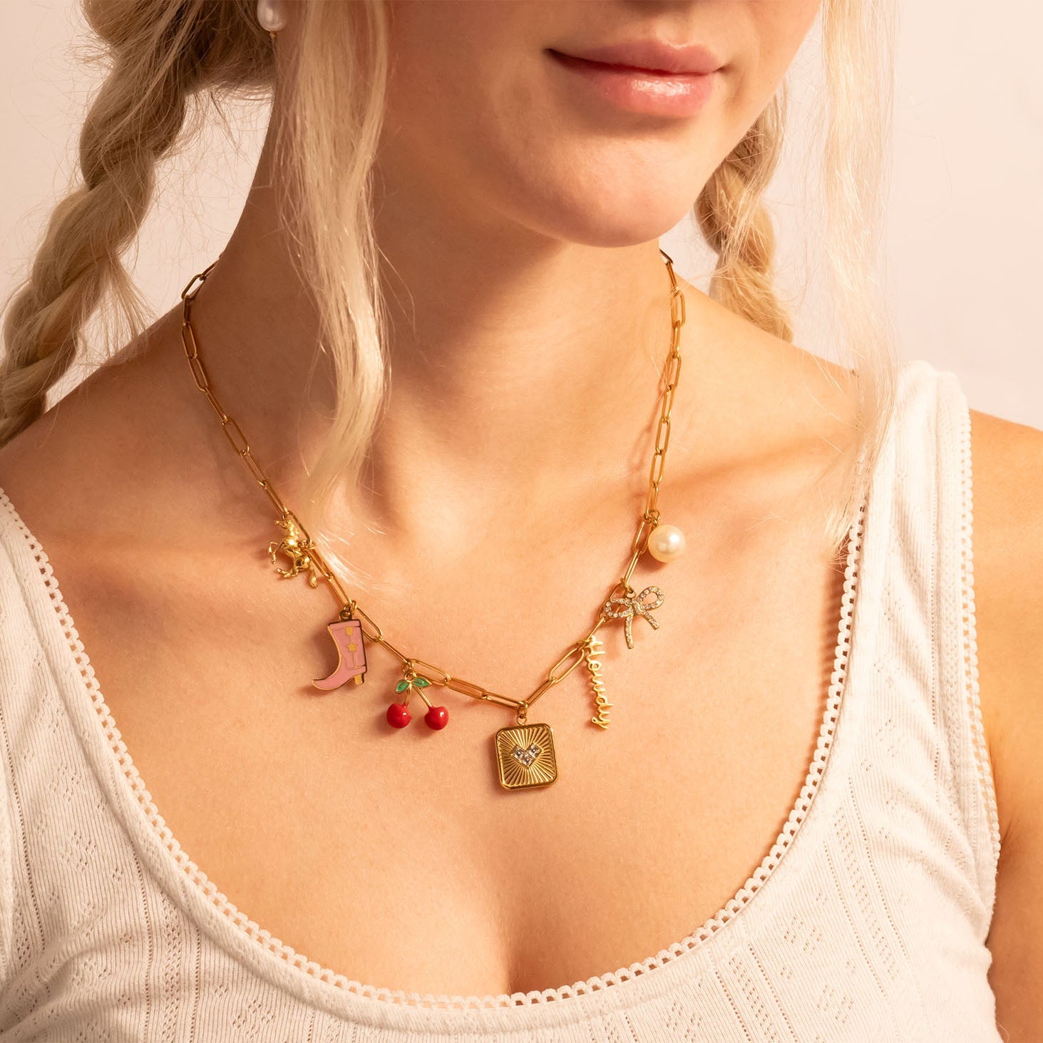18K Gold Cherry Charm – Scratch Resistant Stainless Steel Pendant | Hypoallergenic - charm | Sunflower Soul Boutique