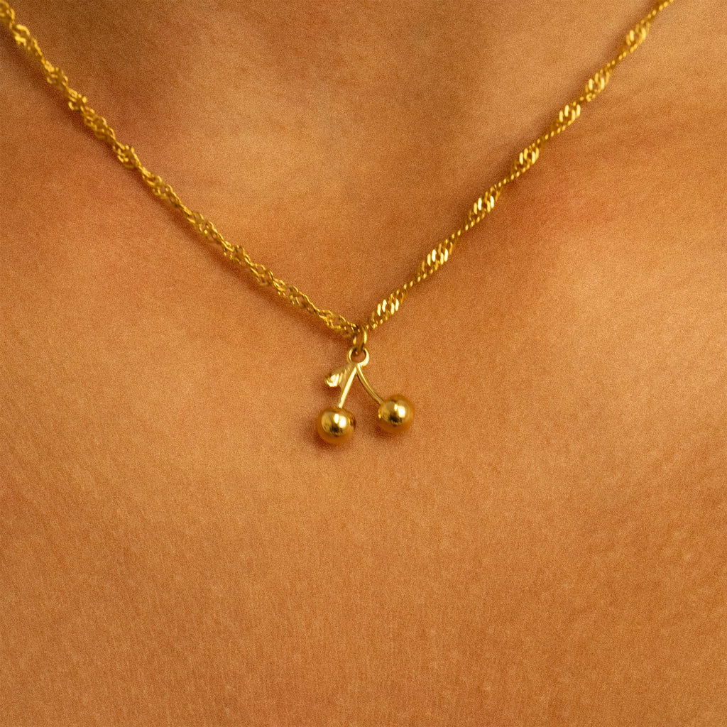 18K Gold Cherry Charm – Stainless Steel Charm With Red Enamel Finish - charm | Sunflower Soul Boutique