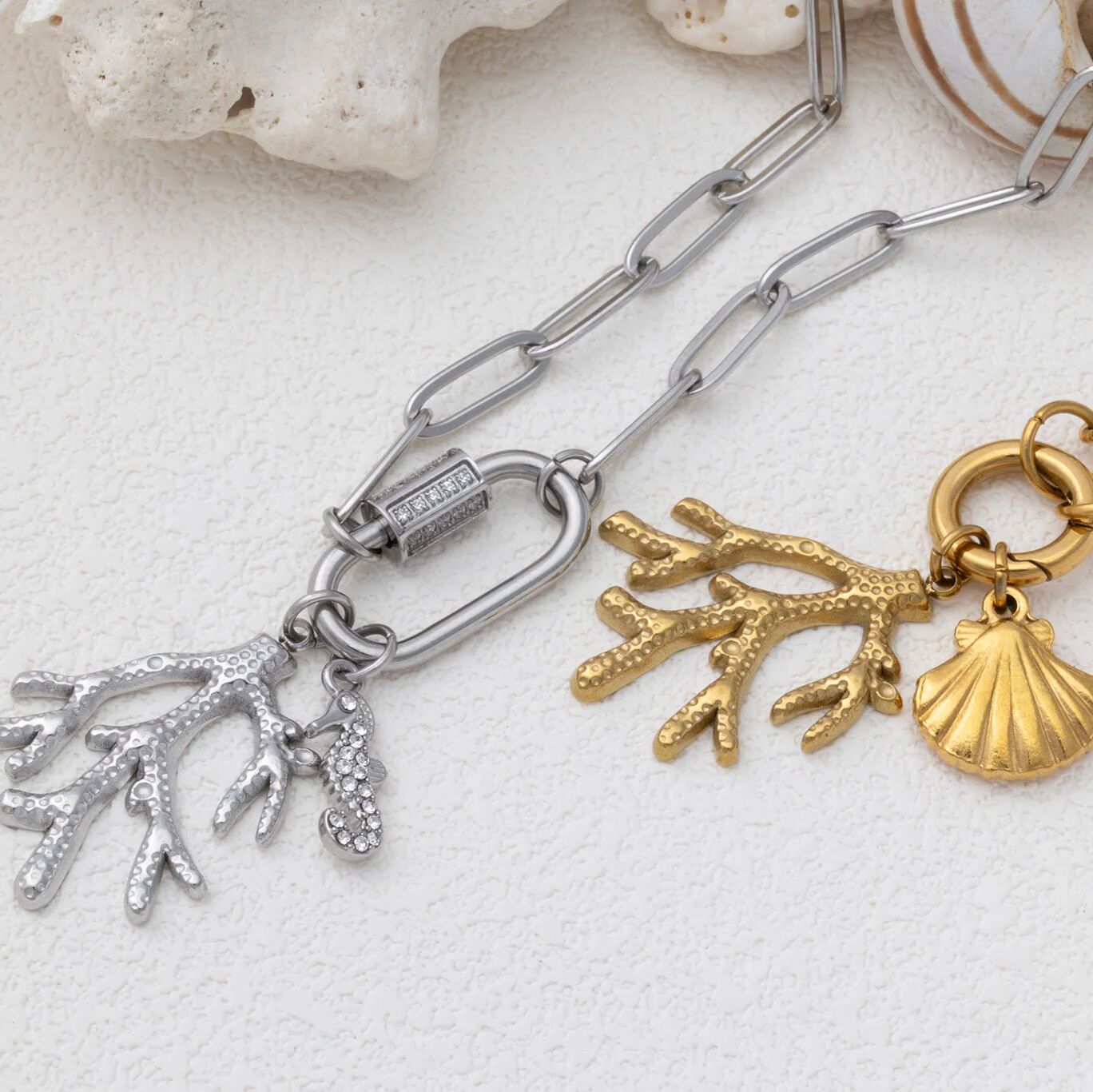 18K Gold Coral Charm – Hypoallergenic Stainless Steel Marine Motif Jewelry - Charms | Sunflower Soul Boutique