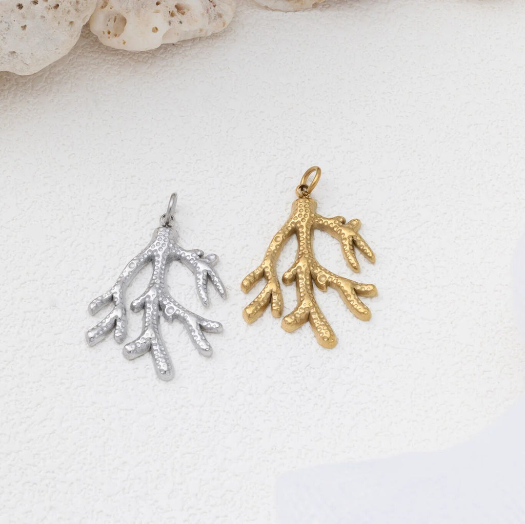 18K Gold Coral Charm – Hypoallergenic Stainless Steel Marine Motif Jewelry - Charms | Sunflower Soul Boutique