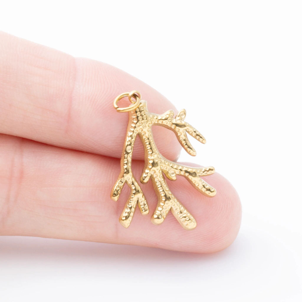 18K Gold Coral Charm – Hypoallergenic Stainless Steel Marine Motif Jewelry - Charms | Sunflower Soul Boutique