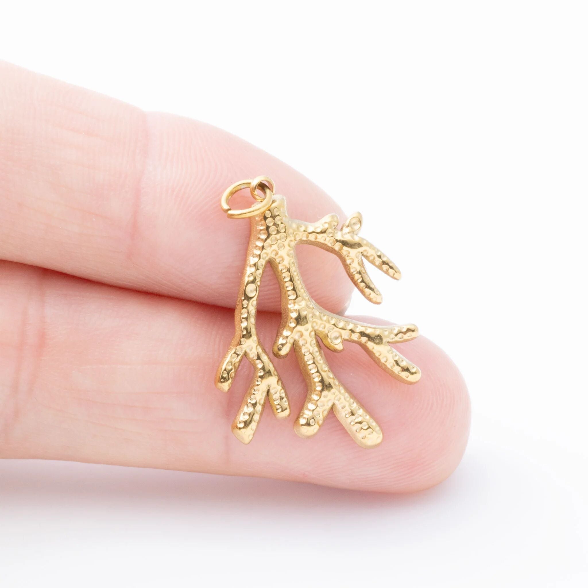 18K Gold Coral Charm – Hypoallergenic Stainless Steel Marine Motif Jewelry - Charms | Sunflower Soul Boutique