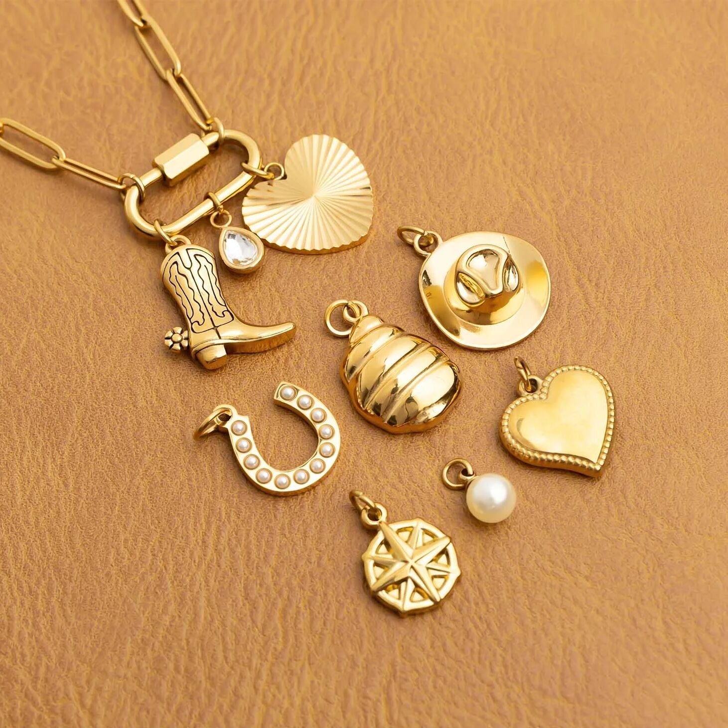 18K Gold Cowboy Charm Set – Premium Stainless Steel Western Coastal Jewelry - Jewelry sets | Sunflower Soul Boutique