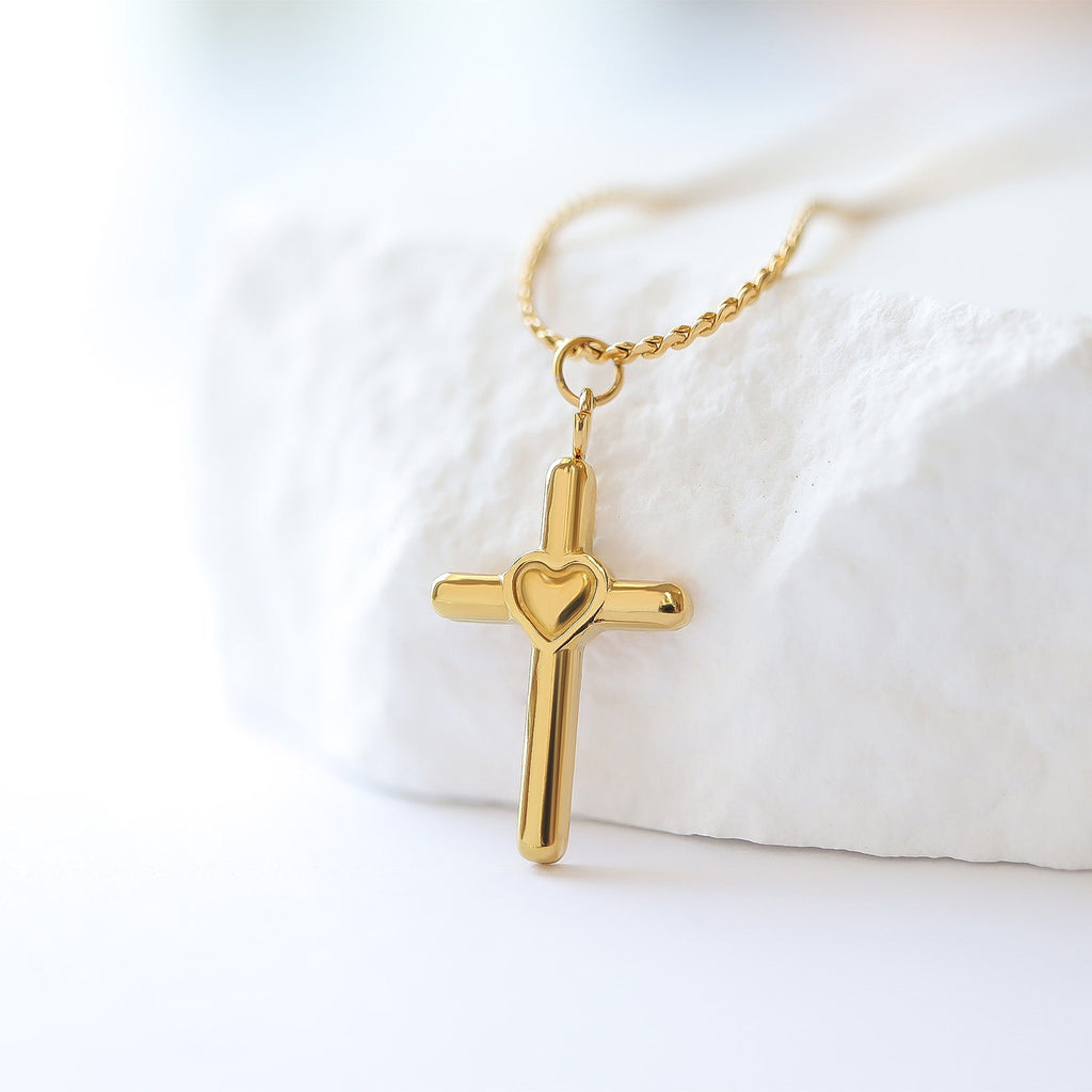 18K Gold Cross Charm – Hypoallergenic Gold Jewelry Pendant With Heart Design - charm | Sunflower Soul Boutique