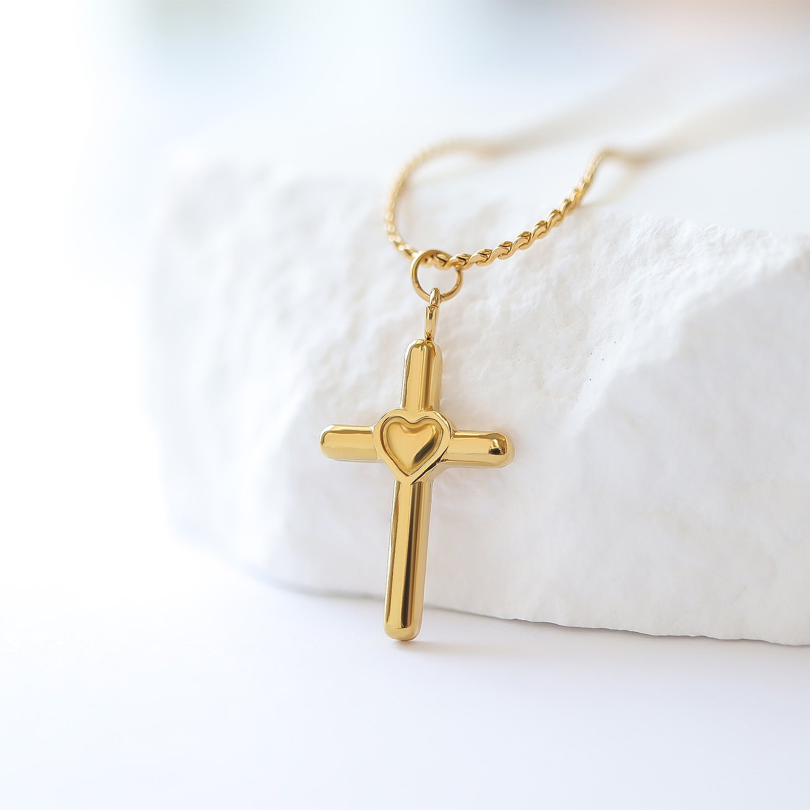 18K Gold Cross Charm – Hypoallergenic Gold Jewelry Pendant With Heart Design - charm | Sunflower Soul Boutique