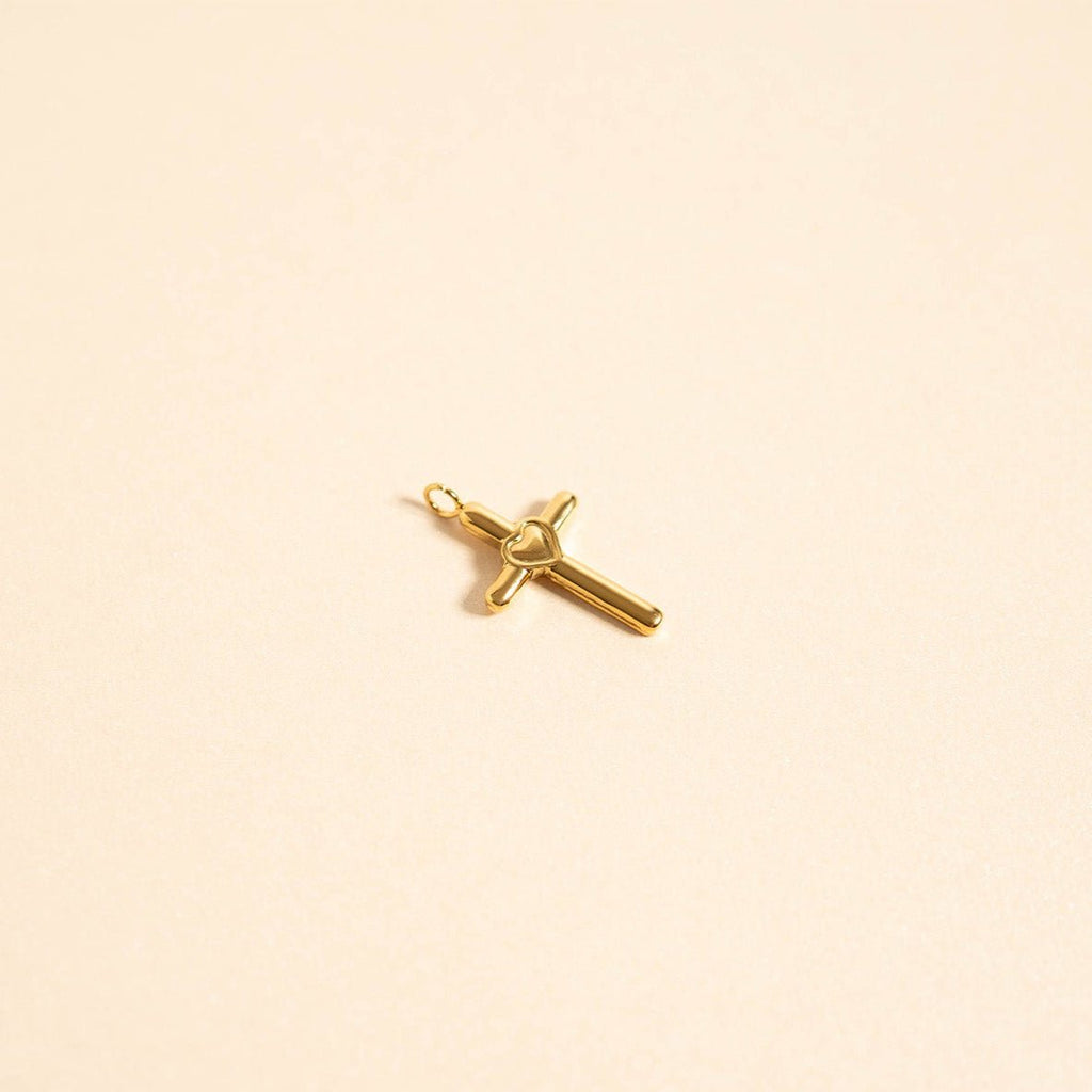 18K Gold Cross Charm – Hypoallergenic Gold Jewelry Pendant With Heart Design - charm | Sunflower Soul Boutique