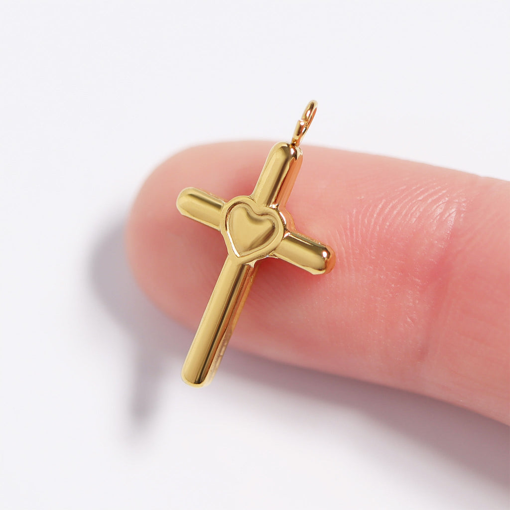 18K Gold Cross Charm – Hypoallergenic Gold Jewelry Pendant With Heart Design - charm | Sunflower Soul Boutique