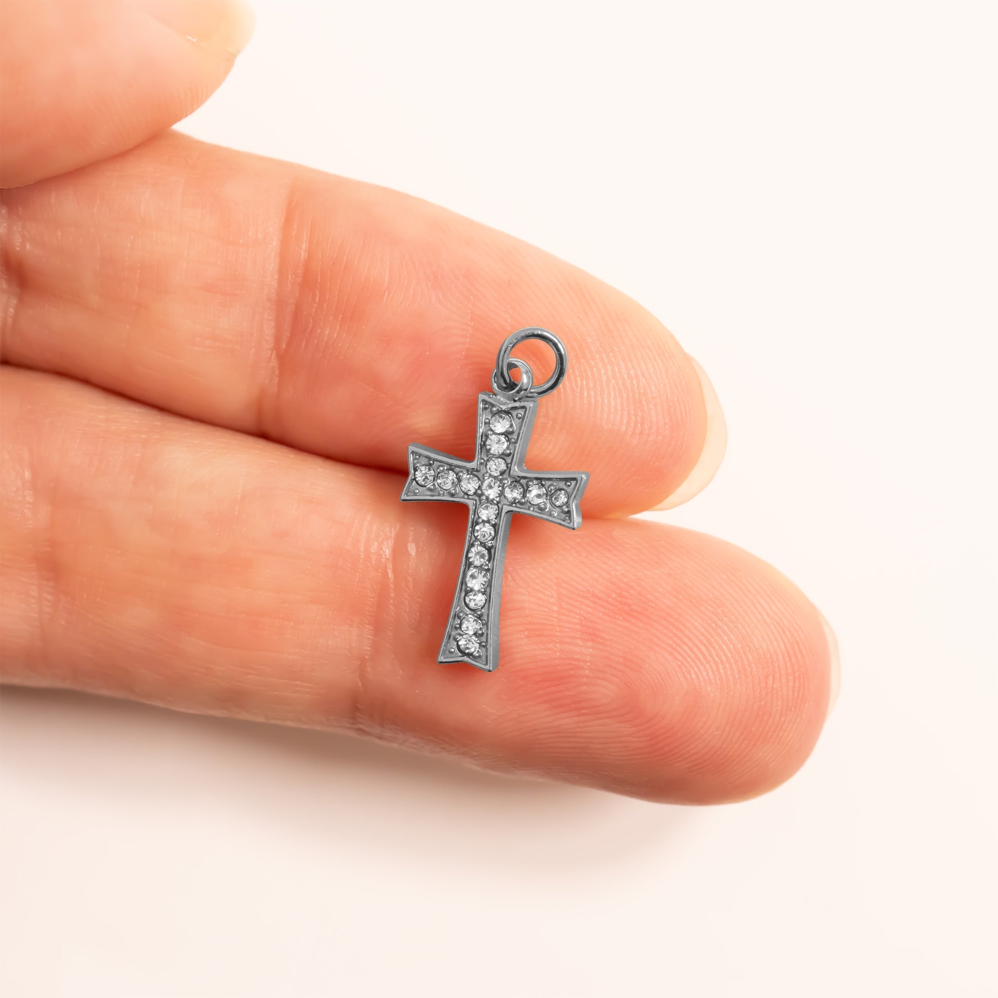 18K Gold Cross Charm – Sparkling Stone Pendant | Hypoallergenic Jewelry, Stainless Steel - charm | Sunflower Soul Boutique