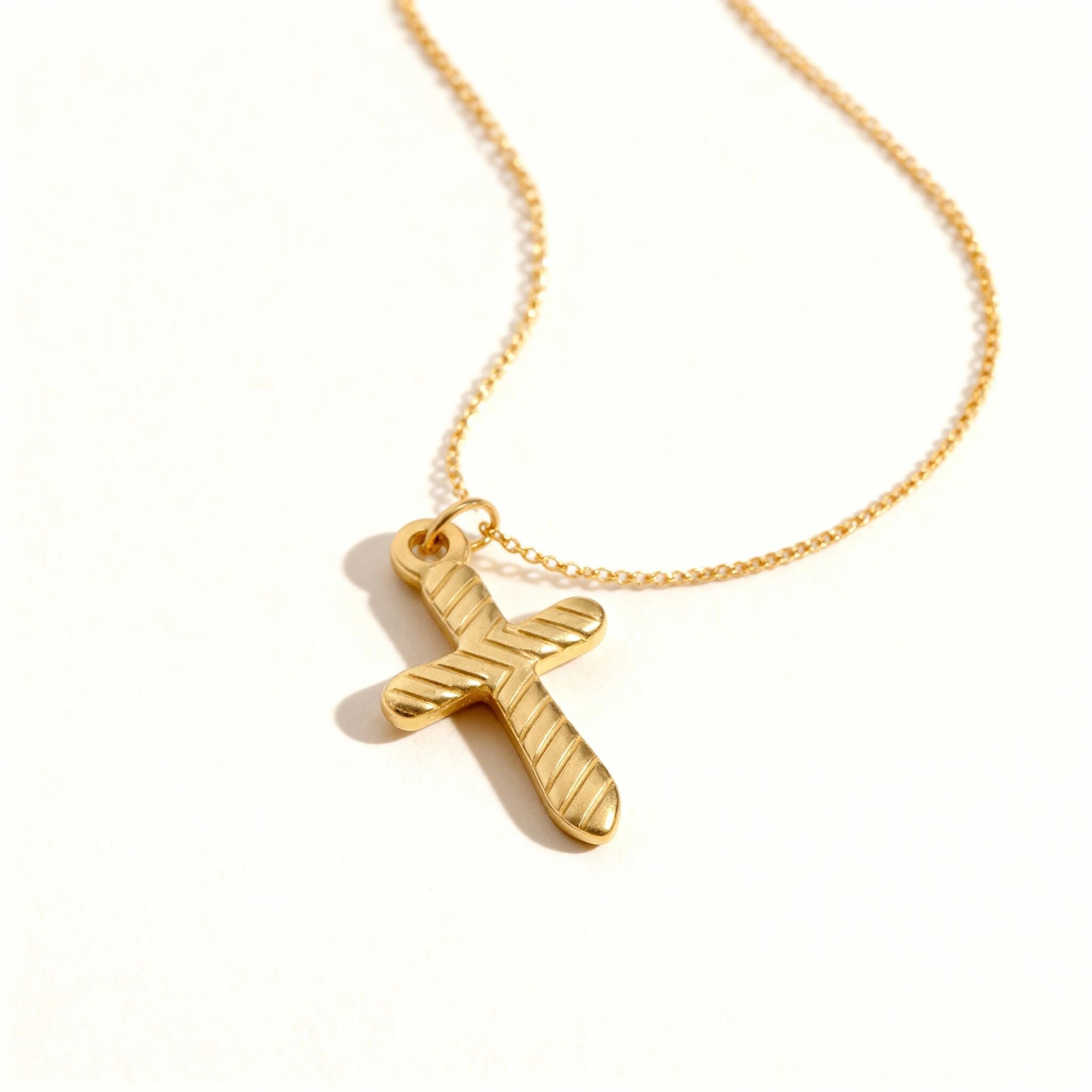 18K Gold Cross Charm – Textured Stainless Steel Pendant | Faith Symbol Pendant - charm | Sunflower Soul Boutique